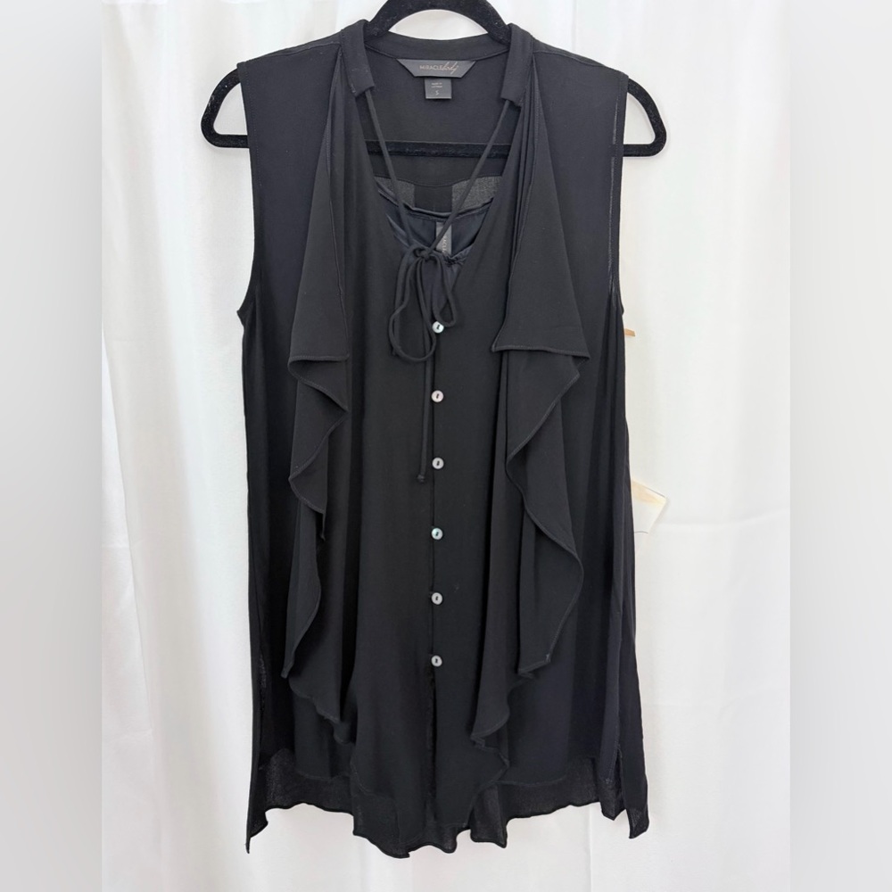 Miraclesuit Black 2 Piece Sleeveless Cascading Shapewear Tunic Blouse Small NWT